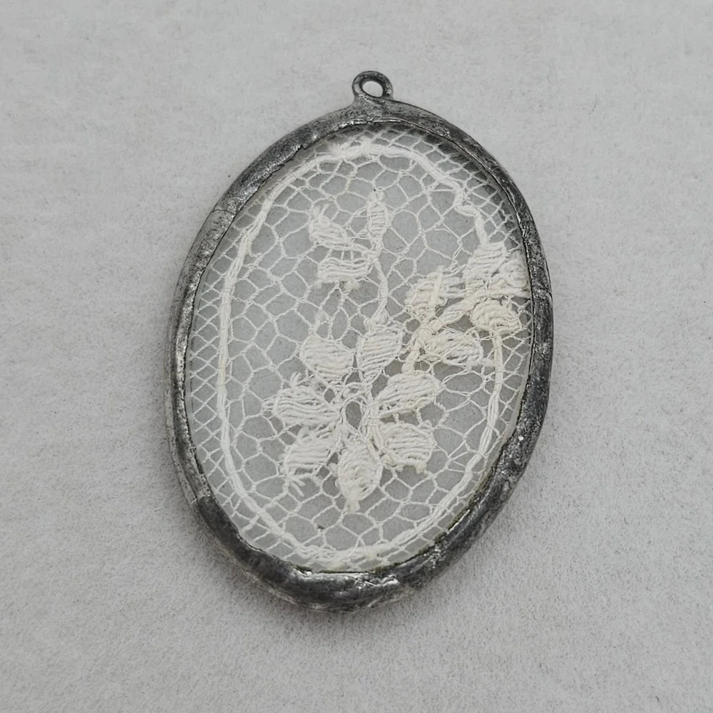 Vintage Floral Lace Pendant Doily Glass Frame Cottagecore Victoria Style